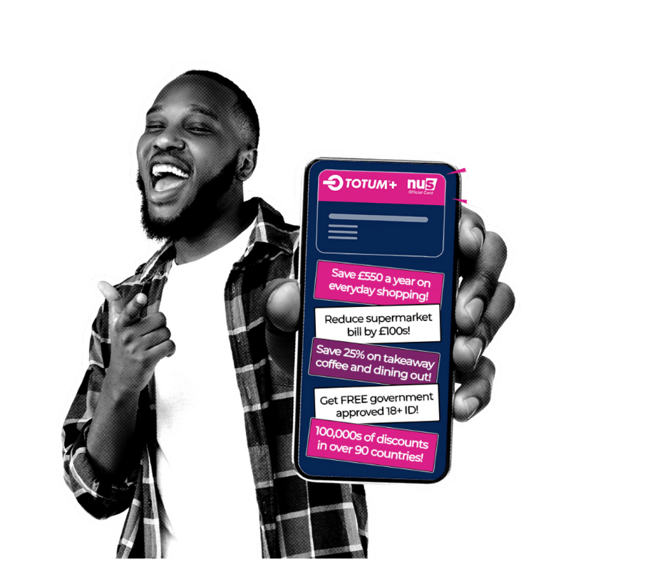 man holding a phone displaying the TOTUM website